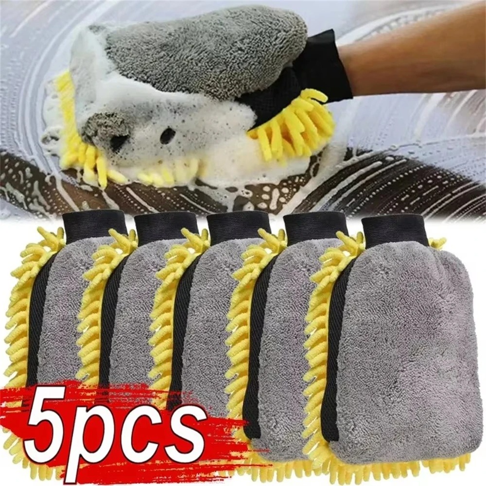 Detailing Brush Set - 1/5pcs ล้างรถถุงมือกันน้ําไมโครไฟเบอร์ Chenille ถุงมือทําความสะอาดรถยนต์ Mitt แปรงรายละเอียด